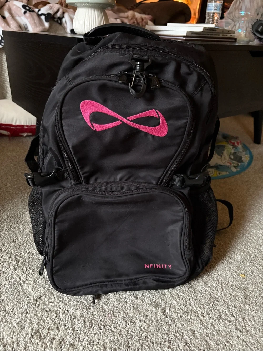 NFINITY Black Backpack with Hot Pink Infinity Logo
